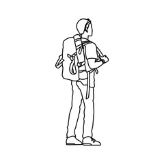 man with backpack hiking activity image vector illustration