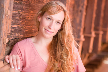 Fototapeta premium Outdoor Portrait of Young Adult Brown Eyed Woman.
