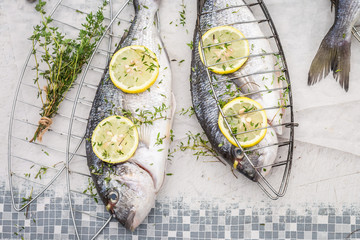Whole sea bream for grill in the garden for grill