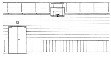 漫画風ペン画イラスト　体育館
