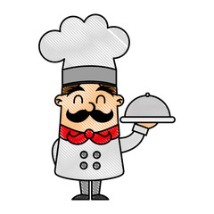 funny chef with tray avatar character vector illustration design