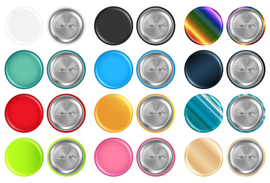 set of real colorful rounded brooch front plastic and back steel