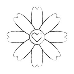 cute flower with heart isolated icon vector illustration design