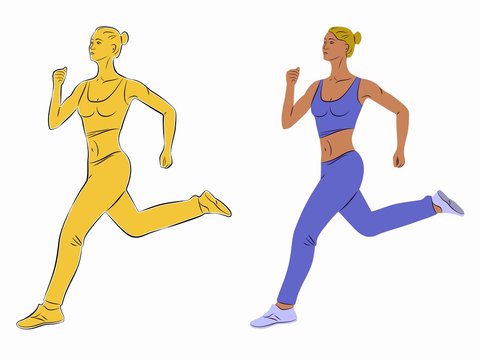 illustration of a running woman, vector draw