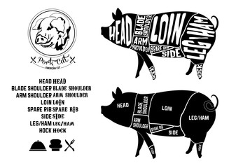 pork cuts, American cut icon in Vintage Style Vector illustration  
