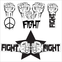 Set of cool fighting and freedom emblems, labels, badges, logos Vector illustration 
