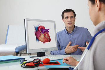 Models On screen, drawing representing an aortocoronary bypass - obrazy, fototapety, plakaty