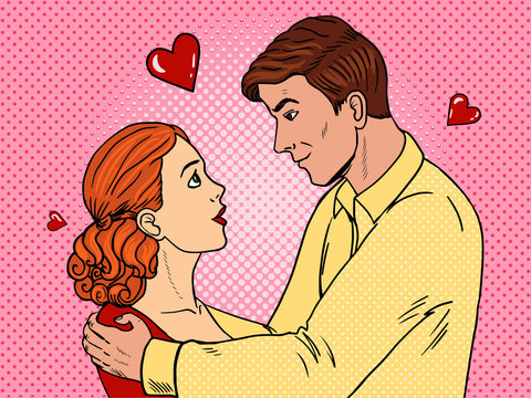 Couple in love pop art style vector illustration
