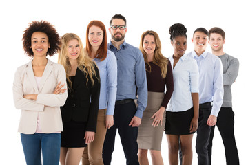 Fototapeta premium Smiling Multiracial College Students Standing In Row