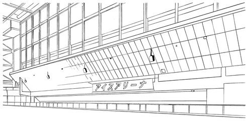 漫画風ペン画イラスト　スケート場