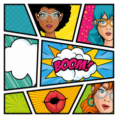 Pop-Art-Comic-Strip über weißer Hintergrundvektorillustration