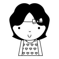black icon cute upper body little girl vector illustration graphic design