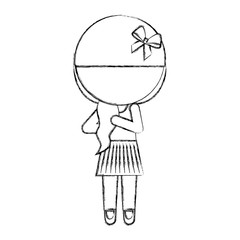 sketch draw faceless cute little girl vector illustration graphic design