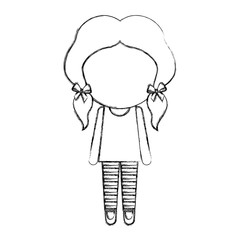 sketch draw faceless cute little girl vector illustration graphic design
