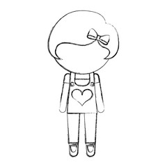 sketch draw faceless cute little girl vector illustration graphic design