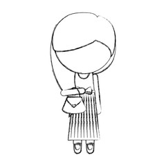 sketch draw faceless cute little girl vector illustration graphic design