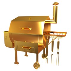 Gold BBQ Grill. 3d illustration