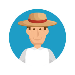 gardener man with a hat icon over blue circle and white background colorful design vector illustration