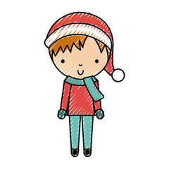 cute scribble christmas little boy vector illustration graphic design