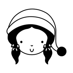 black icon christmas cute little girl face vector illustration graphic design
