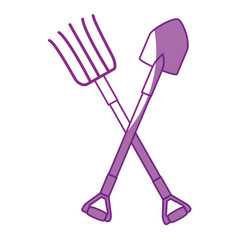 gardening shovel and fork crossed icon over white background vector illustration