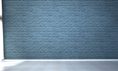 The navy blue brick wall texture and empty room
