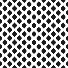 Wavy seamless pattern background in black and white. Vintage and retro abstract ornamental design of spiky ovals or lens shape. Simple flat vector illustration. - 158951257