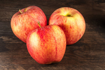 Closeup of red and yellow apples with copyspace