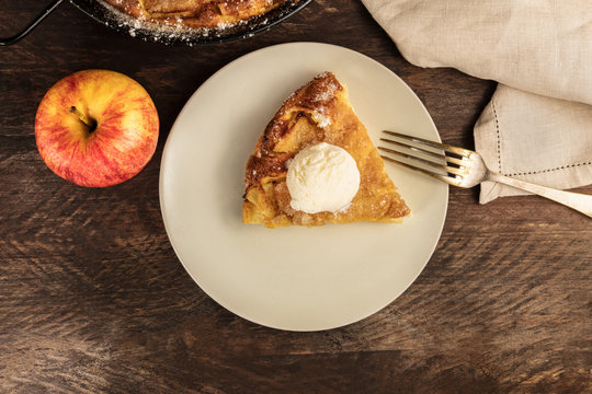 Overhead Photo Of Piece Of Apple Pie With Ice-cream