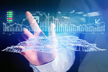 View of a Trading forex data interface on a futuristic hologram interface - Business concept