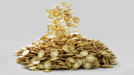 Crypto-currency. Mountain of coins. A lot of coins, 3d rendering