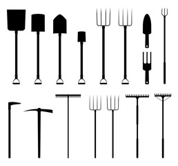 Gardening tools silhouettes