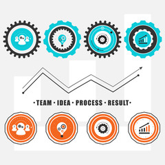 Vector icons the stages of work. The steps to success. .Illustration of gears