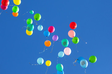 Colorful balloons on a blue sky background