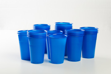 blue disposable plastic glasses