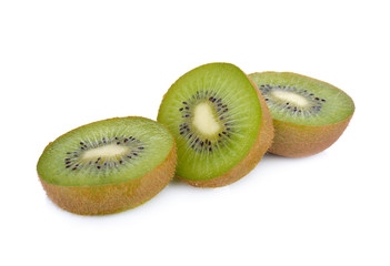 sliced ripe green kiwi on white background