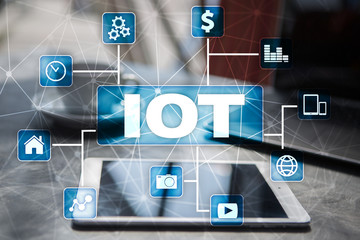 IOT. Internet of Thing concept. Multichannel online communication network digital 4.0 technology internet wireless application development mobile smartphone app.