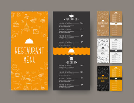 set of coffee narrow menu for a cafe or restaurant. A flyer template with hand drawings and a wavy strip. Vector illustration