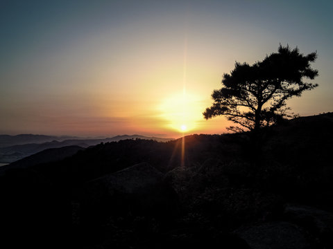 Idyllic landscape at sunset in Busan, South Korea, Asia