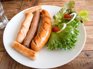 sausages with salad