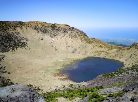 Crater lake on top of the Volcano Halasan, Jeju Island, South Korea