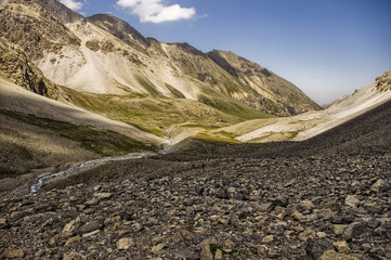 Mountain landscape with river and peaks, Kyrgyzstan