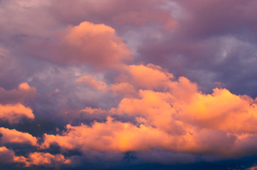 Storm clouds in the sunset light