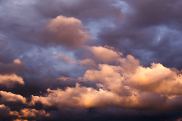 Storm clouds in the sunset light