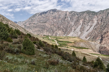 Mountain landscape, Valley, Shahimardan settlement enclave in Kyrgyzstan