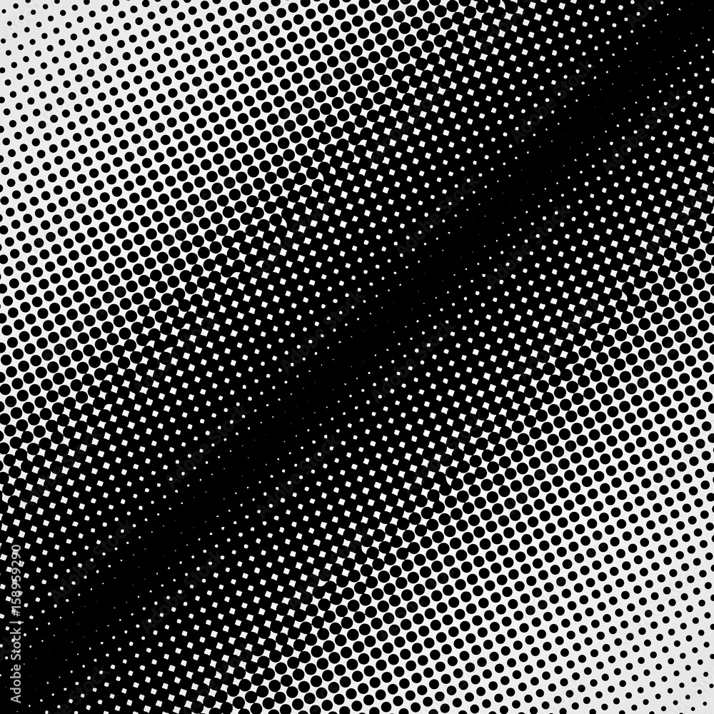 Poster halftone abstract vector black dots design element isolated on a white background.