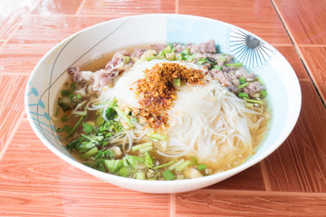 Thai food,Spicy noodle soup in a bowl ready to eating