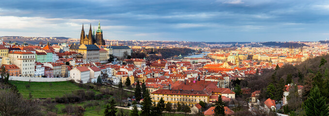 Naklejka na ściany i meble Cityscape of Prague. Concept of Europe travel, sightseeing and tourism. Czech Republic.