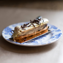  Chocolate eclair with glaze. selective focus