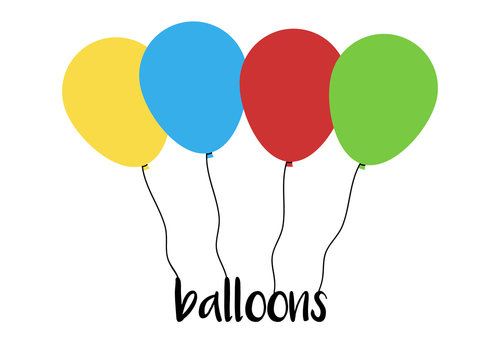 Cute colorful balloons with writing, vector illustration drawing. Balloon cartoon icon.